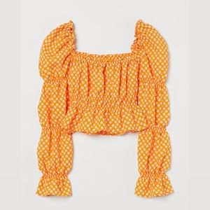 H&M ORANGE Cropped Puff-sleeved Top